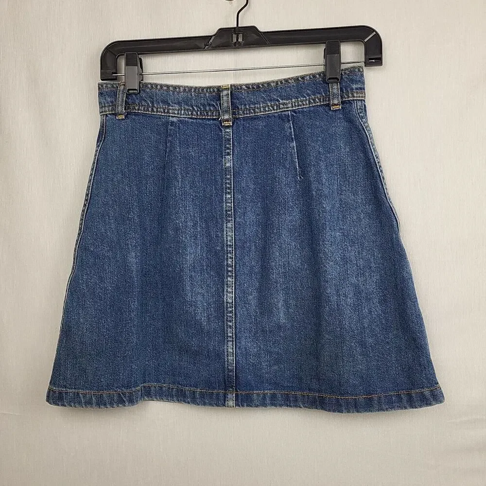 Zara‎ Womens Blue Cotton Comfort Front Pockets Denim Short Mini Skirt Size XS